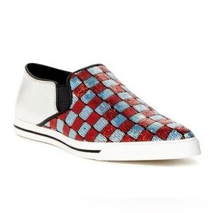 Marc Jacobs Delancey Slip-On Sneaker Red & Silver Sequins Size 36 EUC Retail$295